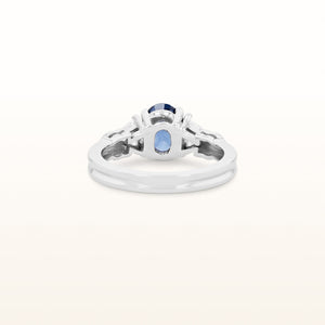 Oval Blue Sapphire and Trillion Diamond Ring in 14kt White Gold