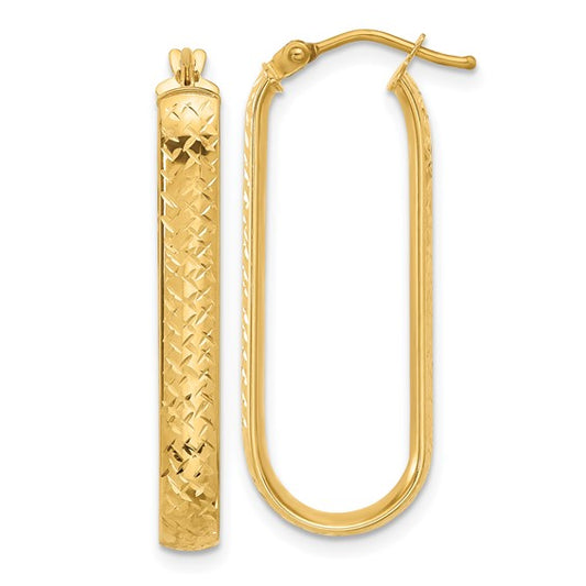 Polished and Diamond-Cut Oval Hoop Earrings in 10K Yellow Gold