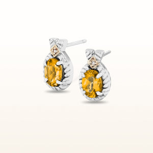 Oval Gemstone and Diamond Earrings in 925 Sterling Silver with 14kt Yellow Gold Accents