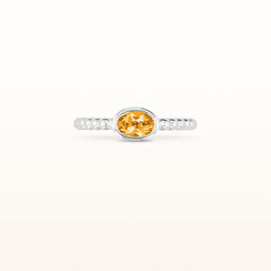 Oval Gemstone or Diamond Stackable Beaded Ring in White, Yellow, or Rose Gold