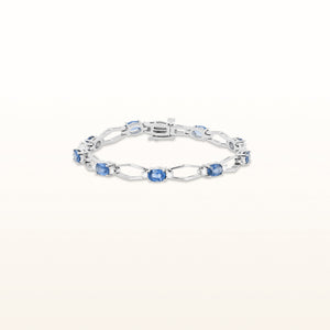 Blue Sapphire and Diamond Hexagon Link Bracelet in 14kt White Gold
