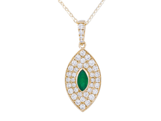 0.24 ct Diamond&nbsp; and Emerald Pave Marquis Shaped Pendant Necklace with Adjustable 16