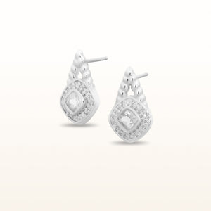 Kite-Set Cushion Cut Gemstone and Diamond Halo Rope Earrings in 925 Sterling Silver