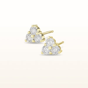 Three Stone Diamond Cluster Earrings in 14kt Yellow Gold