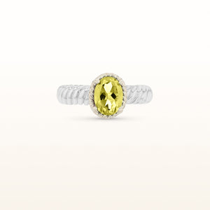 Oval Gemstone Rope Style Ring in 925 Sterling Silver with 14kt Yellow Gold Accents