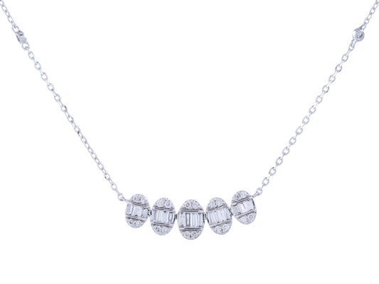 0.28 ct Diamond Mosaic Connected Ovals Necklace With Adjustable 16