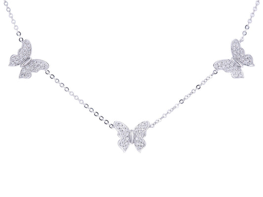 0.42 ct Diamond Triple Butterfly Station Necklace With Adjustable 16
