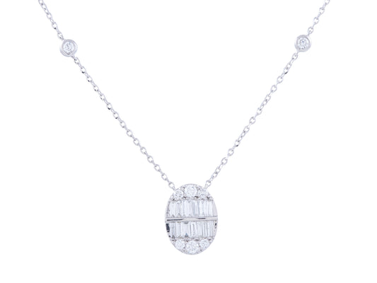 Diamond Cluster Oval Pendant Necklace In White Gold
