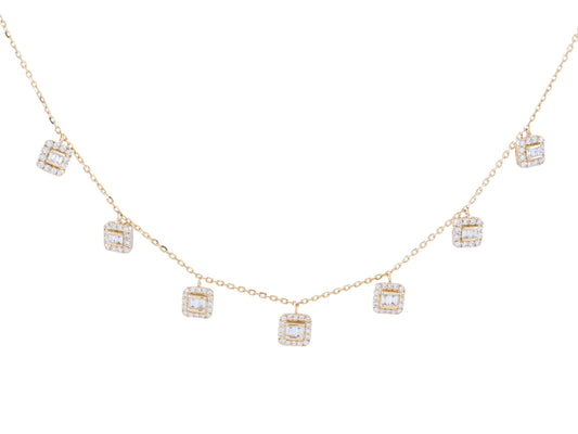 Yellow Gold Square Charm Necklace