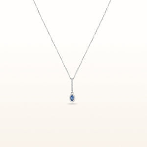 Oval Gemstone and Diamond Halo Drop Pendant in 14kt White Gold