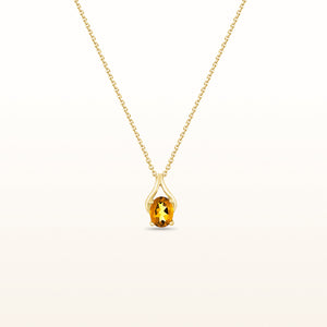Oval Gemstone Wishbone Pendant in 14kt Yellow Gold