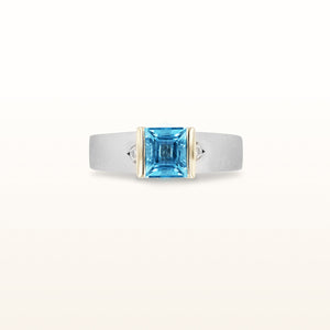 Square Blue Topaz and Diamond Ring in 14kt White and Yellow Gold