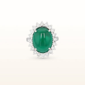 LeoDaniels Signature Oval Cabochon Emerald and Diamond Ring in 18kt White Gold