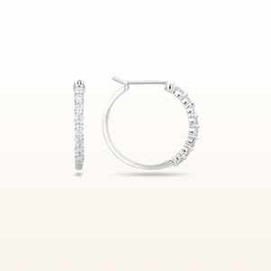 Diamond Shared Prong Hoop Earrings in 14kt White Gold