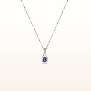 Oval Gemstone and White Sapphire Teardrop Pendant in 925 Sterling Silver