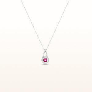 Cushion Cut Gemstone and Diamond Halo Rope Pendant in 925 Sterling Silver