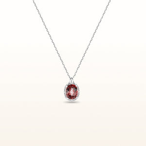 Oval Gemstone Pendant with Diamond Accent Halo in 925 Sterling Silver
