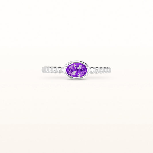 6 x 4 mm Oval Gemstone Stackable Beaded Ring in 14kt White Gold