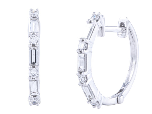 0.29 ct Baguette Diamond Huggie Hoop Earrings in 14kt White Gold