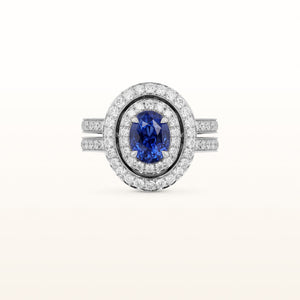 Signature Oval Blue Sapphire and Diamond Halo Ring in 18kt White Gold