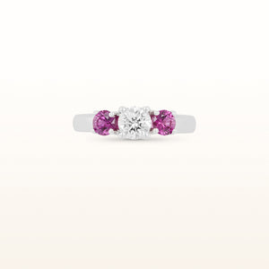 1.31 ctw Round Diamond and Ruby Three-Stone Ring in 14kt White Gold
