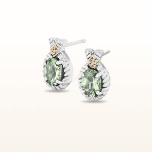 Oval Gemstone and Diamond Earrings in 925 Sterling Silver with 14kt Yellow Gold Accents