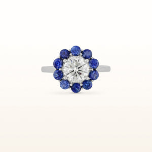 Round Diamond Ring with Blue Sapphire Halo in 14kt White Gold