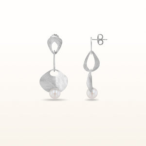 Pearl or Gemstone Wire Brushed Dangle Earrings in 925 Sterling Silver