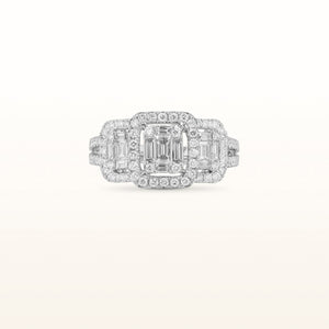 Illusion Set Baguette Diamond Halo Ring in 18kt White Gold