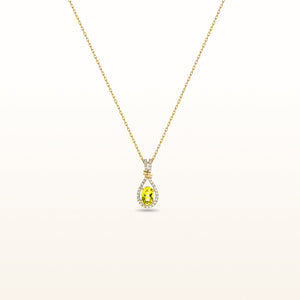 Oval Gemstone and White Sapphire Teardrop Pendant in 14kt Yellow Gold