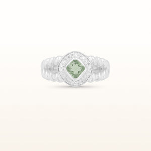 Kite-Set Cushion Cut Gemstone Rope Style Ring with Diamond Halo in 925 Sterling Silver