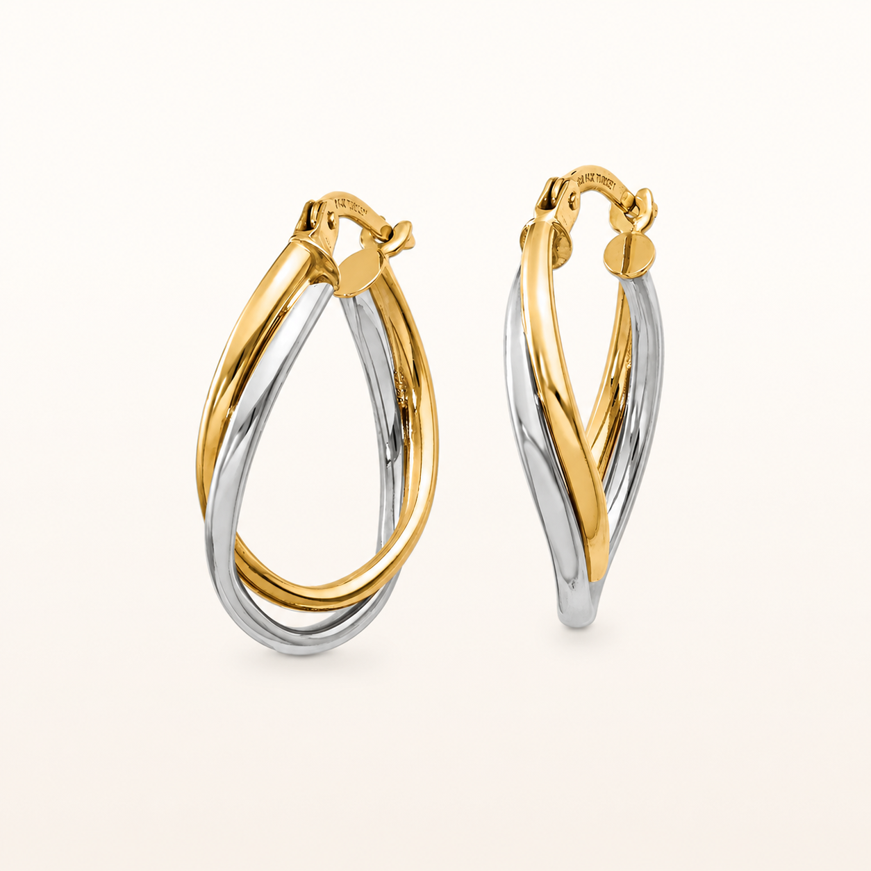 Polished Oval Hoop Twist Earrings in Two-Tone 14kt Gold