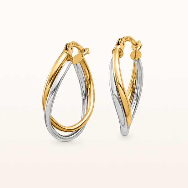 Polished Oval Hoop Twist Earrings in Two-Tone 14kt Gold