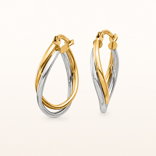 Polished Oval Hoop Twist Earrings in Two-Tone 14kt Gold