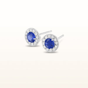 Opulent 14kt White Gold Diamond and Gemstone Margarita Halo Stud Earrings (4 mm)