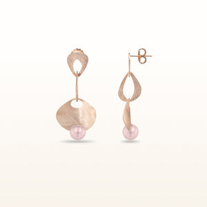 Pearl or Gemstone Wire Brushed Dangle Earrings in Rose Gold Plated 925 Sterling Silver