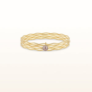Freshwater Cultured Pearl and Yellow Gold Plated 925 Sterling Silver Multi-Row Textured Bangle Bracelet