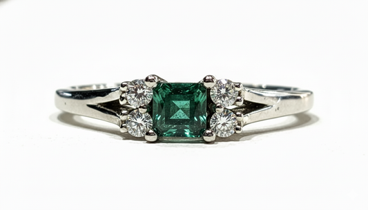 Emerald & Diamond Accent Ring in 14k White Gold