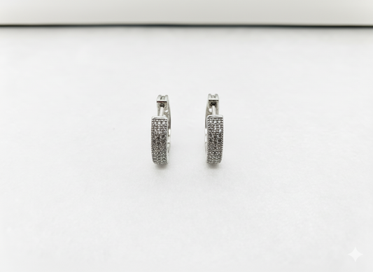 Pave Diamond Hinged Hoop Earrings in 14K White Gold