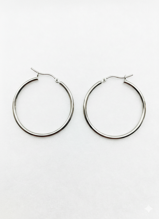 Lightweight Tube Hoop Earrings in Polished 14K White Gold