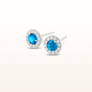 14kt White Gold Diamond and Gemstone Margarita Halo Stud Earrings (4 mm)