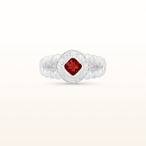 Kite-Set Cushion Cut Gemstone Rope Style Ring with Diamond Halo in 925 Sterling Silver