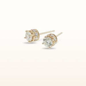 Round Diamond Crown Stud Earrings in 14kt Yellow Gold