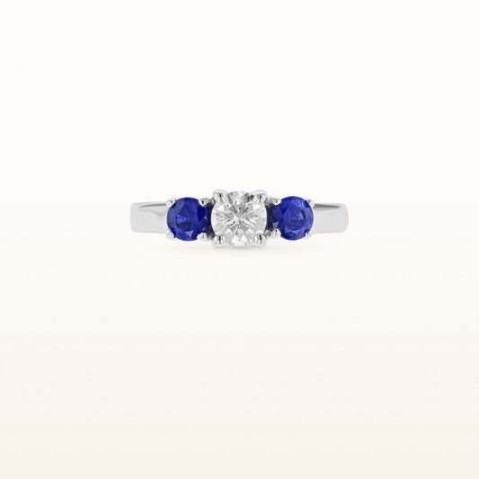 Diamond & Sapphire Three-Stone Ring in 14K White Gold