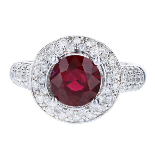 Setting for 3CT Round Ruby and Diamond Halo Ring