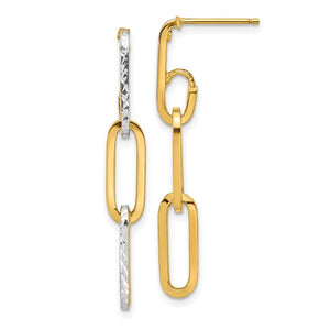 Polished and Diamond-Cut Paperclip Earrings in 14kt Yellow Gold