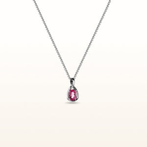 Oval Gemstone and Diamond Ribbon Pendant in 925 Sterling Silver