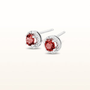 Round Gemstone and Diamond Accent Halo Earrings in 14kt White Gold