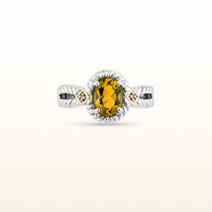 Oval Gemstone and Diamond Ring in 925 Sterling Silver with 14kt Yellow Gold Accents