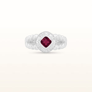 Kite-Set Cushion Cut Gemstone Rope Style Ring with Diamond Halo in 925 Sterling Silver
